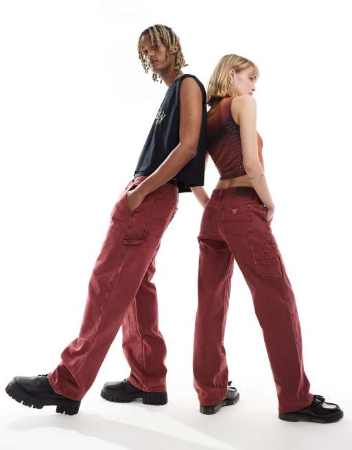 GUESS Originals - Unisex - Vaskede røde tømrerjeans i kanvas