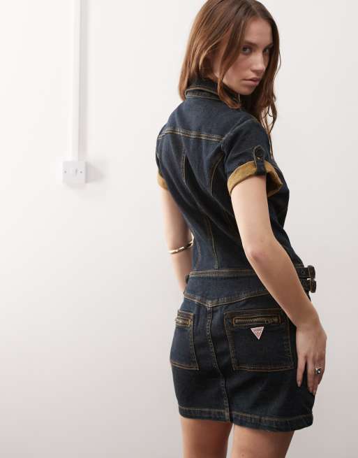 Guess Originals utility mini dress in darkwash blue denim | ASOS