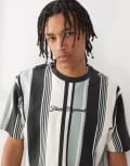 [Guess] Guess Originals vertical stripe t-shirt in black light blue and white-Multi M Multi