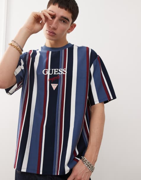 Guess Originals vertical stripe t-shirt in blue and red - view 1