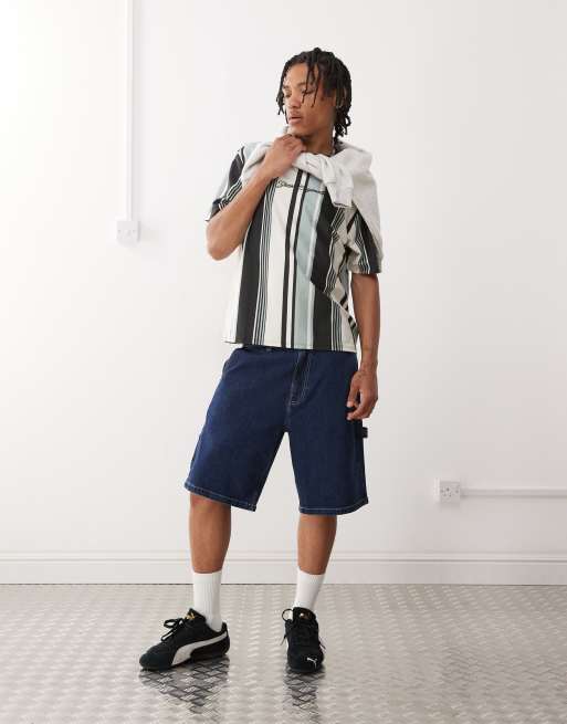 Guess Originals vertical stripes t-shirt in black light blue and white, 2 of 4