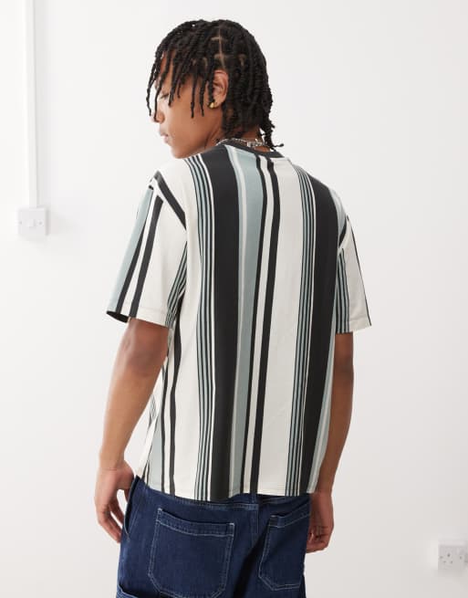 Guess Originals vertical stripes t-shirt in black light blue and white, 3 of 4