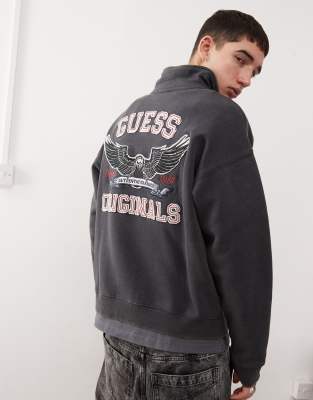 Guess Originals Washed Half Zip Sweatshirt In Black