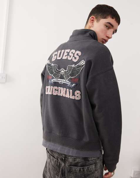 Guess Originals washed half zip sweatshirt in black with back embroidery - view 1