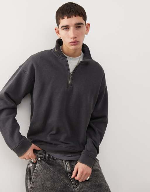 Guess Originals washed half zip sweatshirt in black with back embroidery, 2 of 4