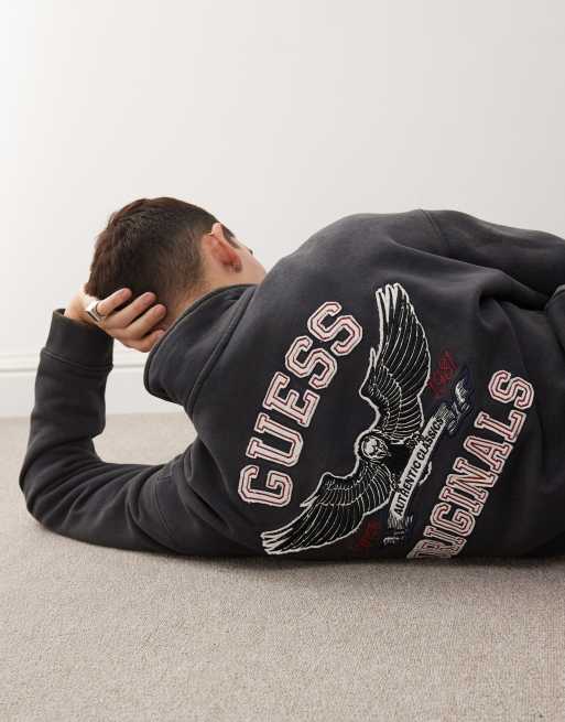 Guess Originals washed half zip sweatshirt in black with back embroidery, 4 of 4