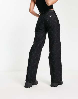 GUESS Originals - Weit geschnittene Jeans in Schwarz mit Logo