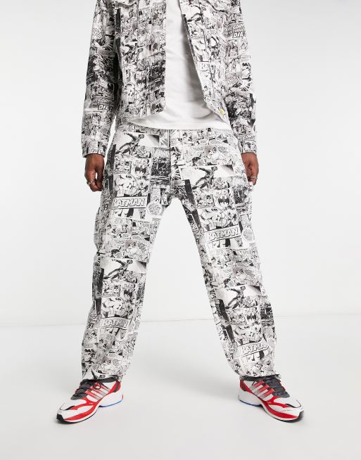 Guess Originals x Batman - Capsule - Rechte jeans met print in zwart en wit, deel van co-ord set