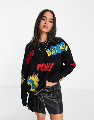 DC Comics Kindersweatshirt, Batman, oversized, fleece, zwart, Eén maat, zwart