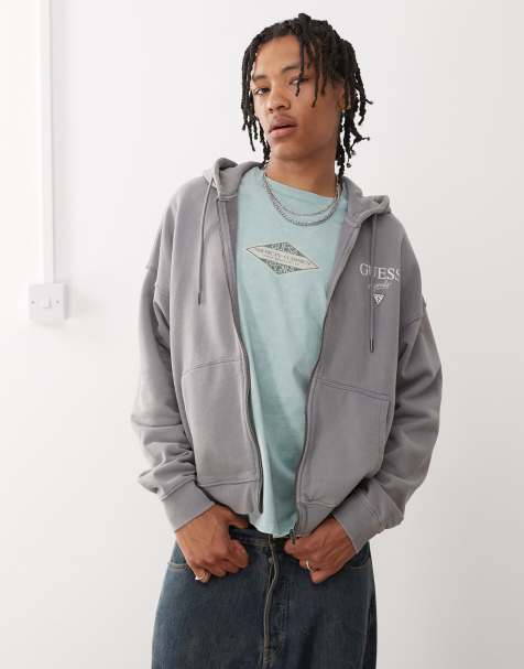 Guess Originals zip up garment dyed hoodie in gray - view 1