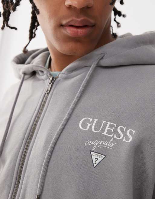 Guess Originals zip up garment dyed hoodie in gray | ASOS