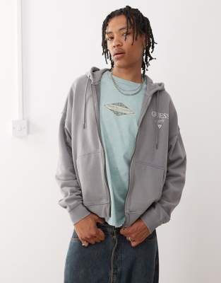 Guess Originals zip up garment dyed hoodie in grey | ASOS