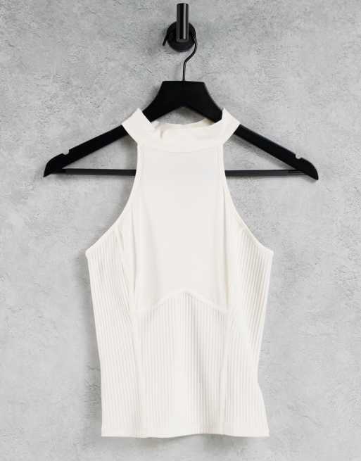 Guess rib high neck top in white ASOS