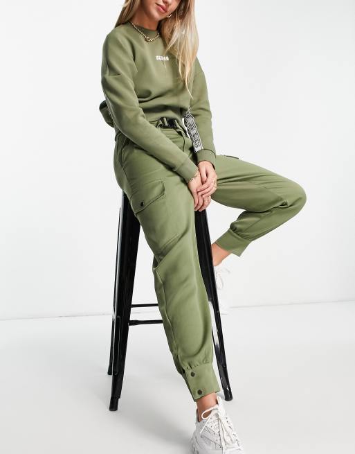 Guess sateen cargo pants in green