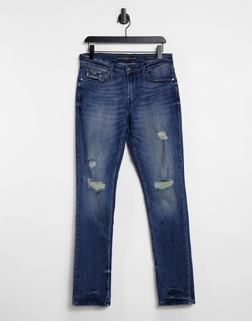Guess slim tapered jeans in acid blue wash-Blues
