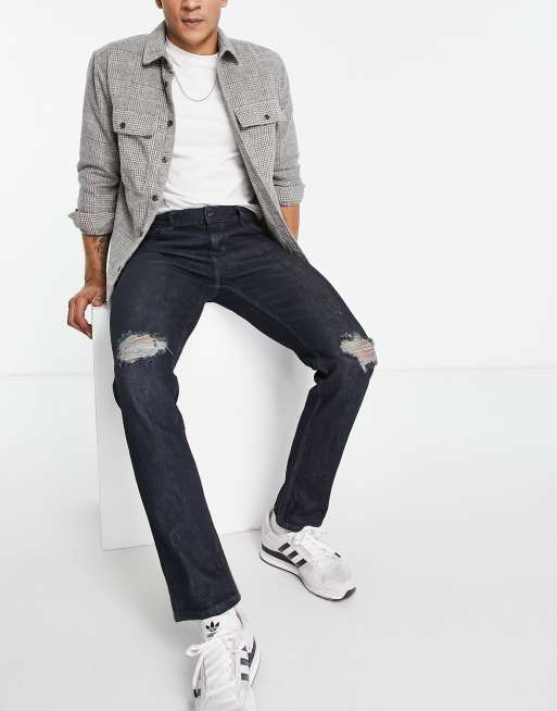 Guess slim tapered jeans in vintage blue wash with rips ASOS