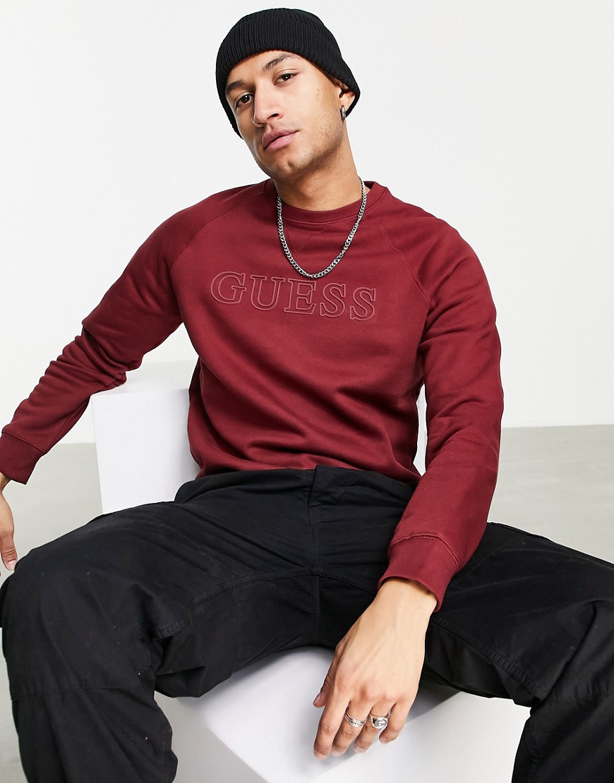Guess sweatshirt in burgundy with chest logo-Red
