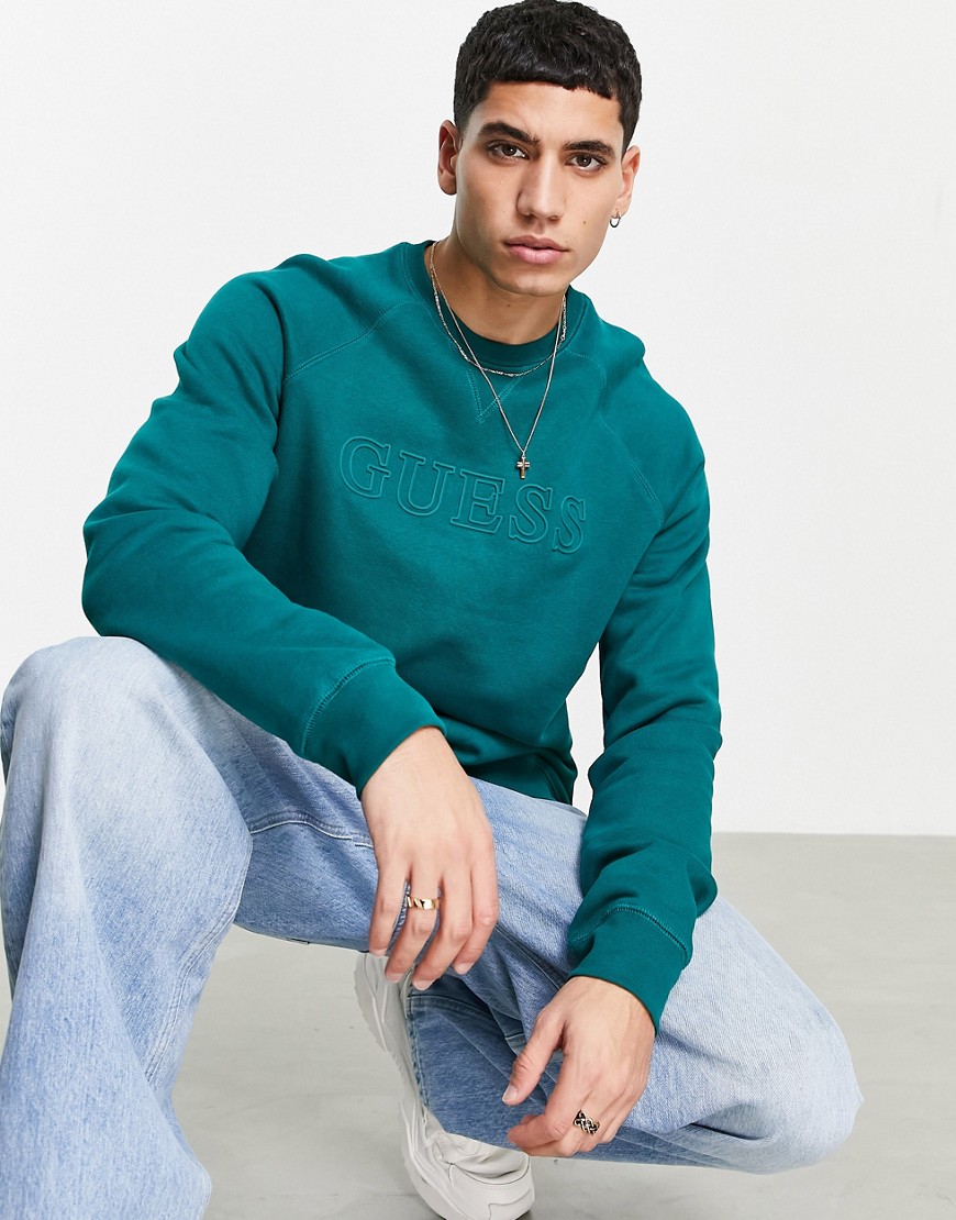 Guess sweatshirt in turquoise with chest logo-Green