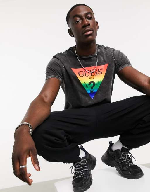 Guess t shirt in black with gradient pride logo ASOS