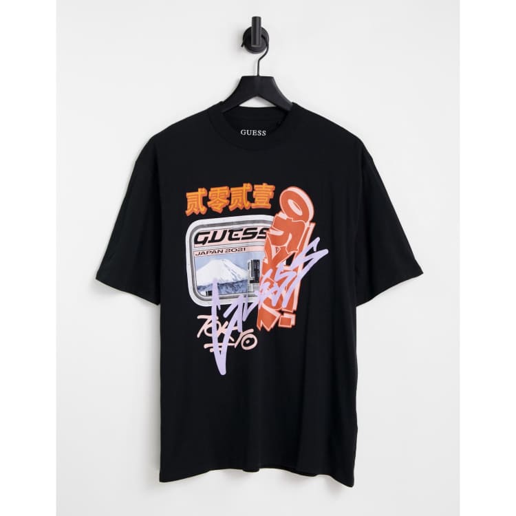 Guess t shirt in black with scenic subway print ASOS