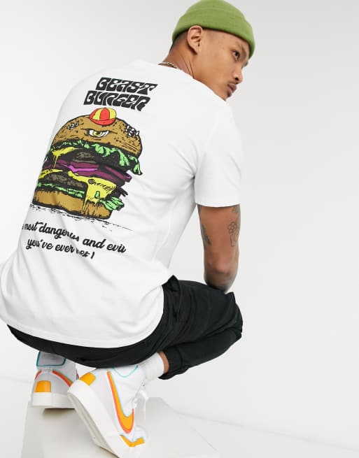 Guess – T-Shirt mit Beast-Burger-Print in Echtweiß