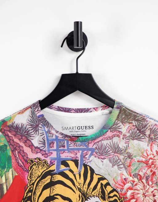 Guess Tiger/Bamboo Printed Short Sleeve Woven Shirt