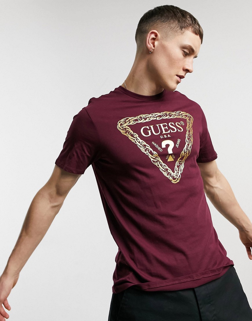 Guess t-shirt with gold chest logo in red