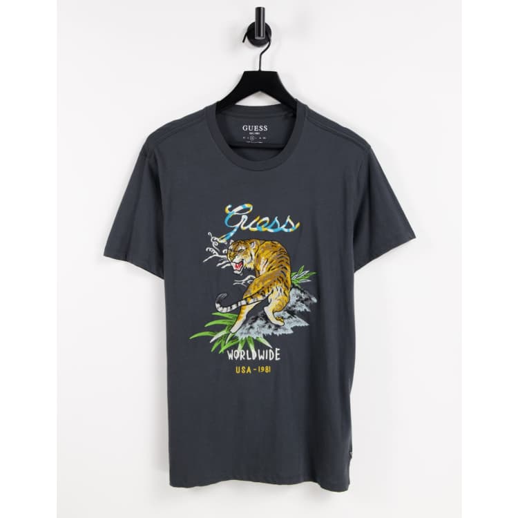 Tiger & Flower Print T-shirt, Casual Crew Neck Short Sleeve T