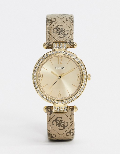 Guess Terrace leather watch in gold