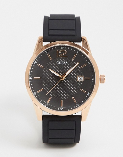Guess watch with black strap and gold detail