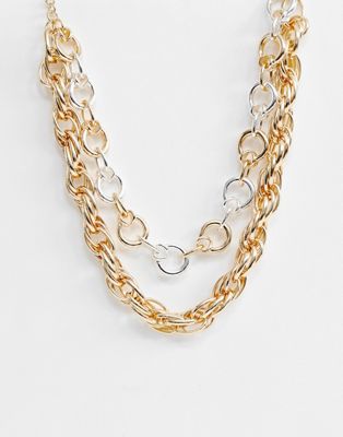 Guldfarvet halskæde med flere kæder med led i flere størrelser fra ASOS DESIGN-Sølv