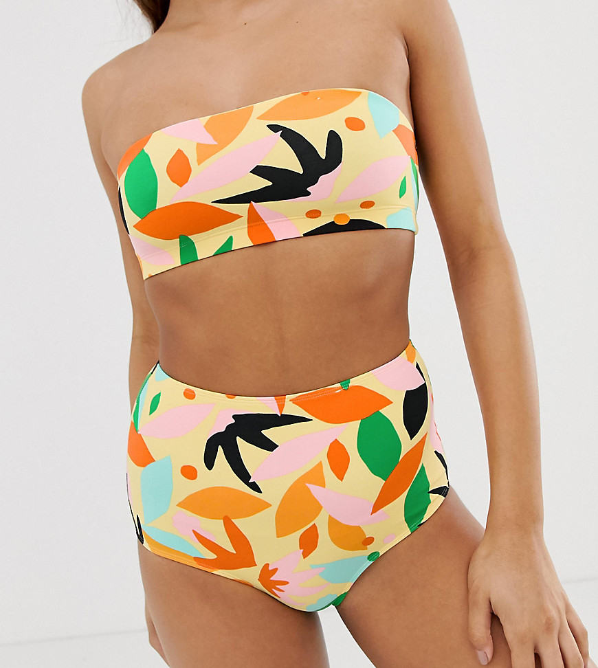 Gule højtaljede bikinitrusser i abstrakt multiprint fra Monki-Multifarvet