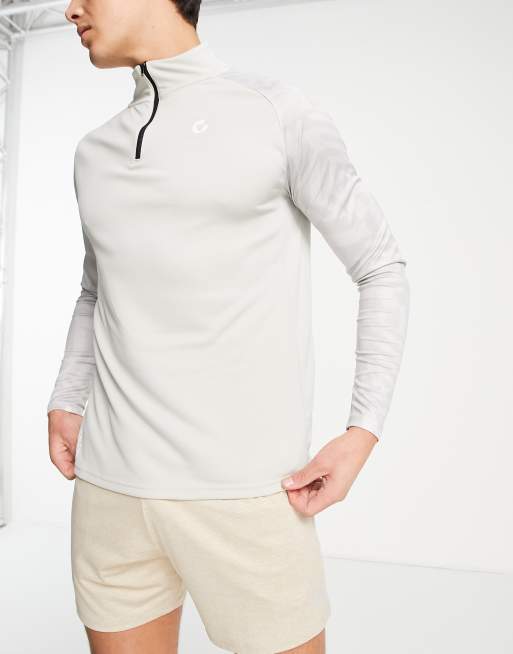 Gym 365 - Geometric Tactical - Top met lange mouwen en 1/4 rits in grijs