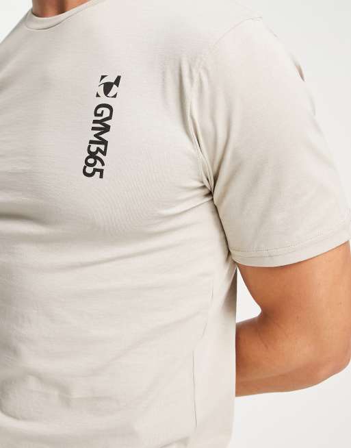 Gym 365 – Kamiennobeżowy T-shirt z bocznym nadrukiem