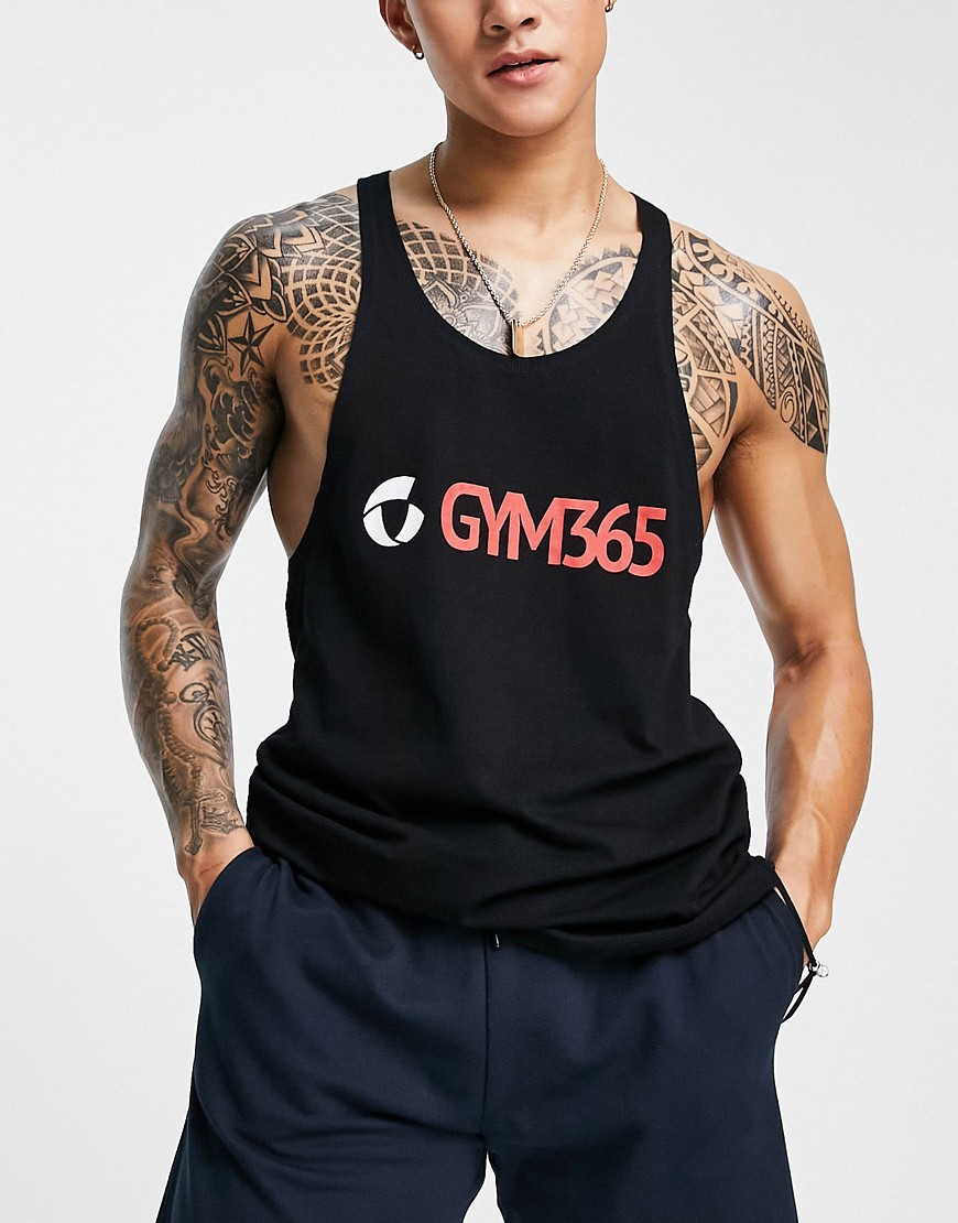 Gym 365 – Sport-Trägershirt in Schwarz mit Logo