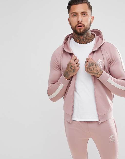 Gym King - Aansluitend polyester trainingspak in roze met zijstreep, 2 van 3