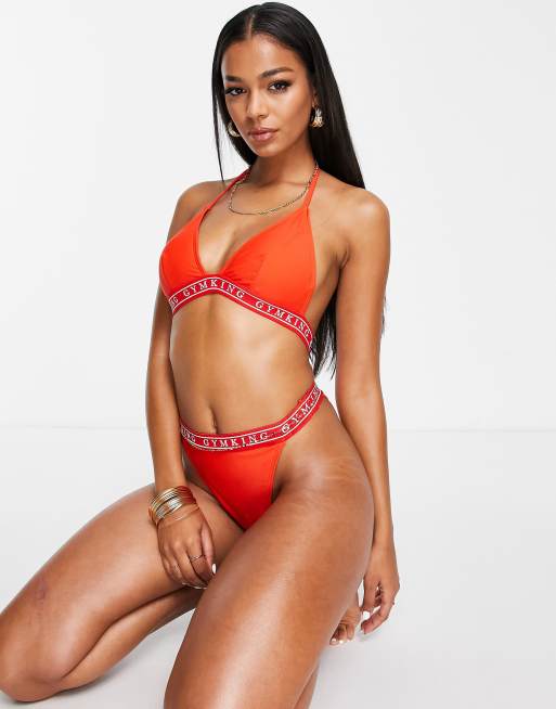 Gym King - Bikinitop met logobies in rood