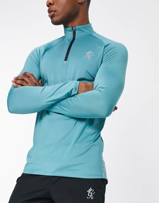 Gym King - Bolt - Top met 1/4 rits en lange mouwen in blauwgroen 