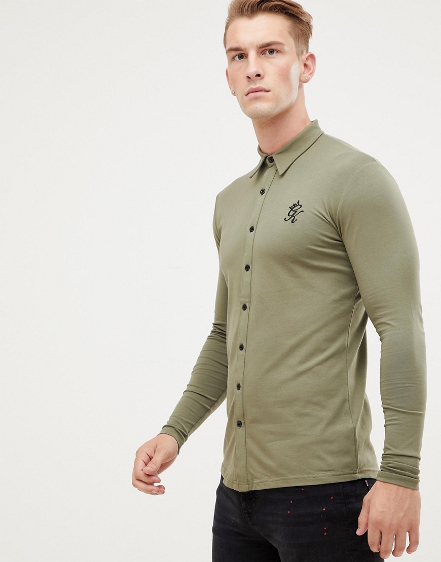 Gym King - Camicia in jersey a maniche lunghe oliva-Verde