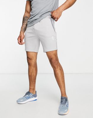Gym King contrast panel shorts in light grey marl