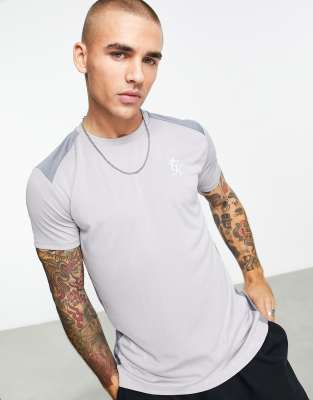 Gym King contrast panel t-shirt in light grey marl  - ASOS Price Checker