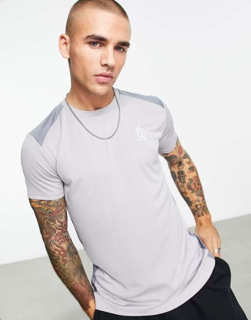 Gym King contrast panel tshirt in light grey marl ASOS