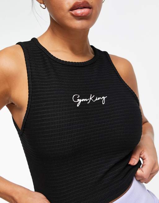 Gym King - Cropped hemd met wafeltextuur in zwart