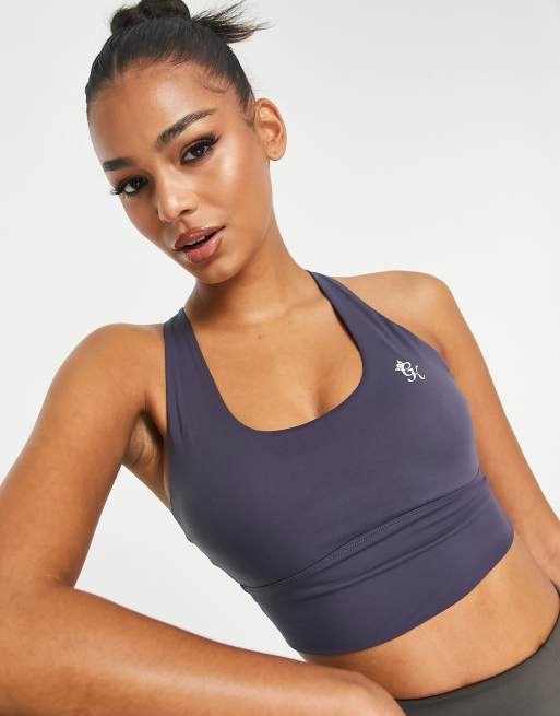 Gym King Dominate strap back medium support sports bra in navy