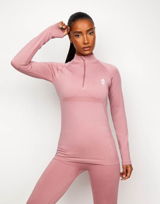 Gym King Energy seamless 1/4 zip long sleeve top in rose marl