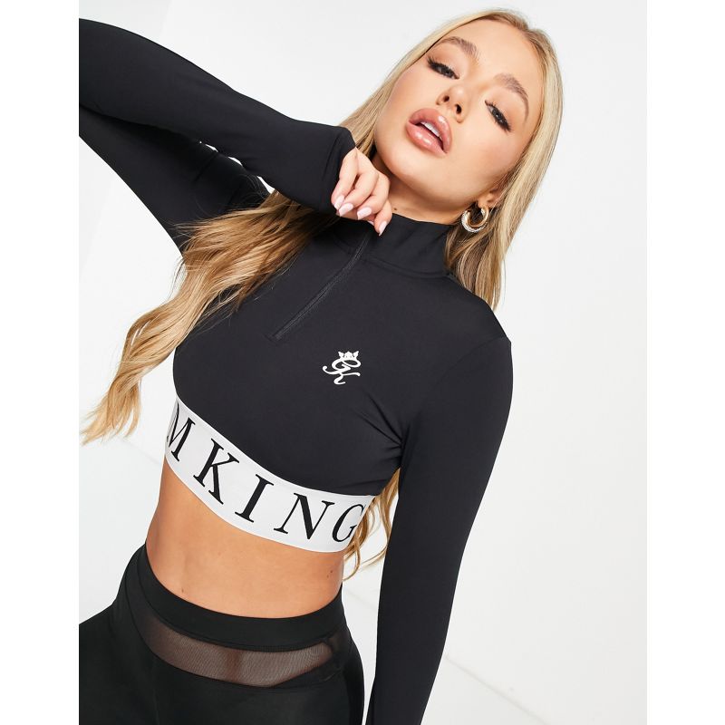 Donna Activewear Gym King - Focus - Crop top a maniche lunghe nero con zip corta 