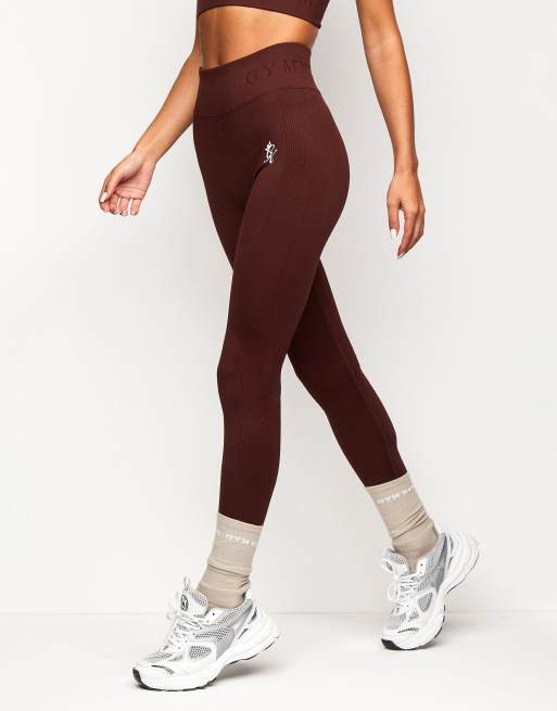 Gym King - Formation - Geribbelde legging in chocoladebruin
