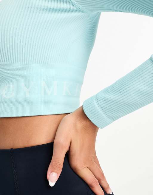 Sporty Swim Cap Sleeve Crop Top in Turquoise