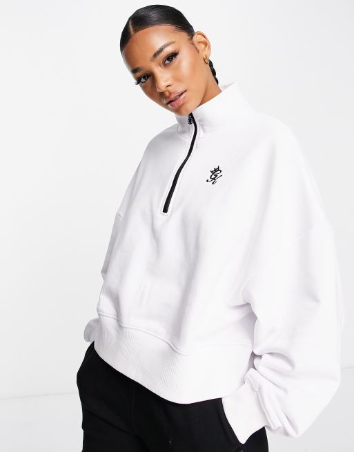 Gym King - Fundamental - Felpa in jersey bianca con zip corta