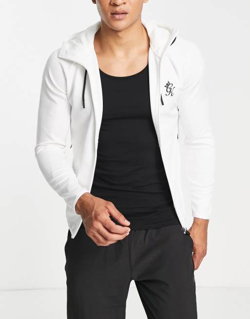Gym King - Fundamental - Top met rits en capuchon in wit 